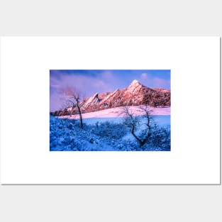 The Flatirons In Winter Blues And Pink Posters and Art